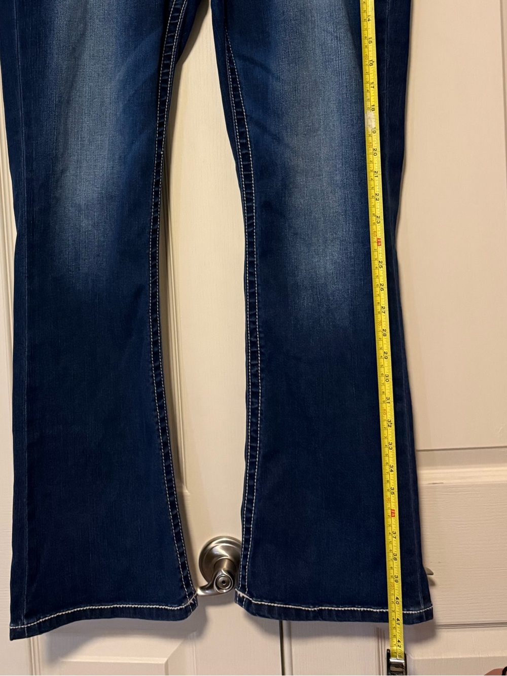 Miss Me Dark Blue Flare Jeans with Subtle Fading 31 waist and 30 length